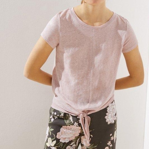 Loft | Pink Tie Hem Linen Tee | Size M - Picture 1 of 5